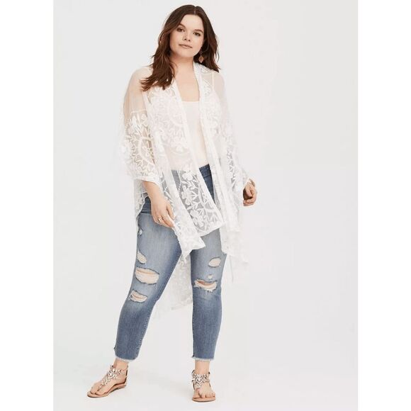 Torrid Ivory Lace Ruana Boho Crochet Sheer Kimono One Size - Picture 11 of 12